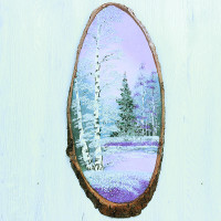 14160801 - Картина на спиле дерева русские березы 55 см зима