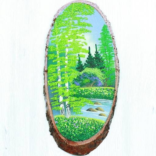 14160431 - Картина на спиле дерева русские березы 35 см лето.