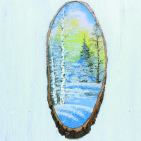 14160804 - Картина на спиле дерева закат в лесу 55 см зима