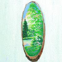 14160835 - Картина на спиле дерева утренний лес 55 см лето