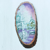 14160303 - Картина на спиле дерева одинокая береза 30 см зима.