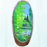 14160333 - Картина на спиле дерева одинокая береза 30 см лето.