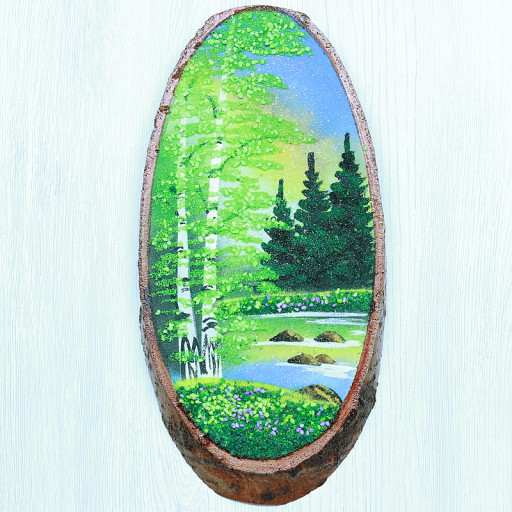 14160335 - Картина на спиле дерева утренний лес 30 см лето.