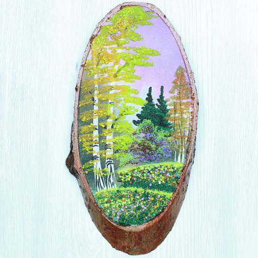 14160364 - Картина на спиле дерева закат в лесу 30 см осень.