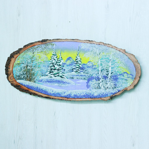 14161114 - Картина на спиле дерева закат в лесу 70 см зима.