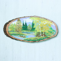 14161171 - Картина на спиле дерева русские березы 70 см осень.