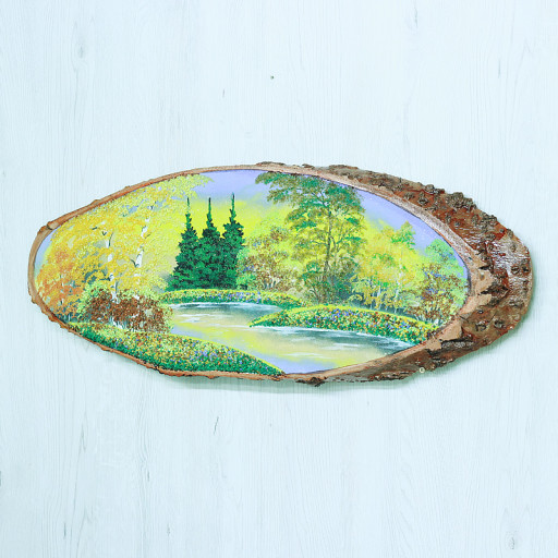 14161174 - Картина на спиле дерева закат в лесу 70 см осень.