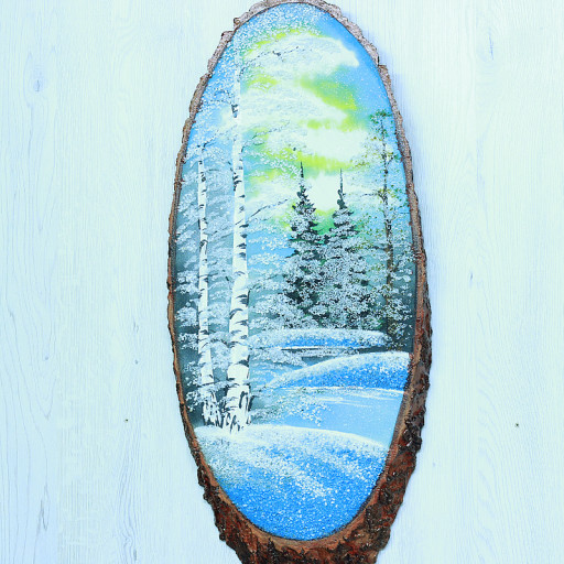 14161005 - Картина на спиле дерева утренний лес 65 см зима