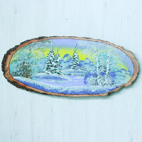 14161014 - Картина на спиле дерева закат в лесу 65 см зима