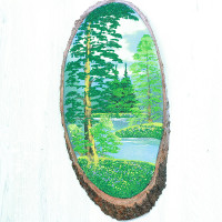 14161032 - Картина на спиле дерева вековые сосны 65 см лето