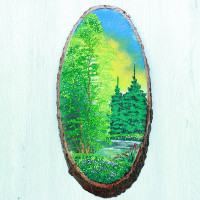 14160534 - Картина на спиле дерева закат в лесу 40 см лето.