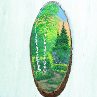 14161037 - Картина на спиле дерева лесная тропинка 65 см лето