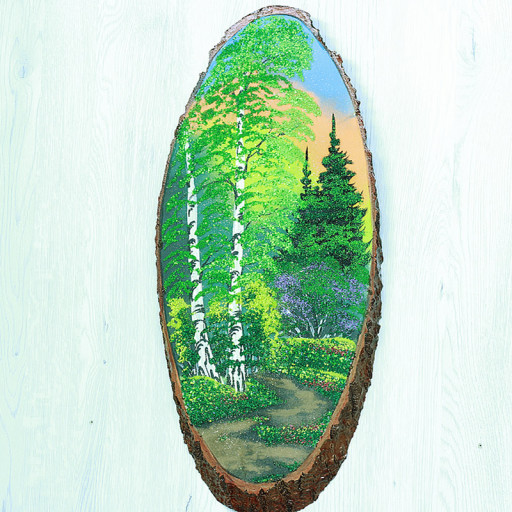14161037 - Картина на спиле дерева лесная тропинка 65 см лето