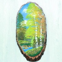 14160561 - Картина на спиле дерева русские березы 40 см осень.