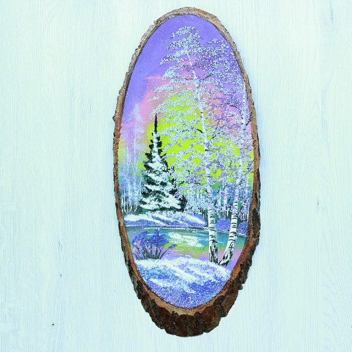 14160604 - Картина на спиле дерева закат в лесу 45 см зима.