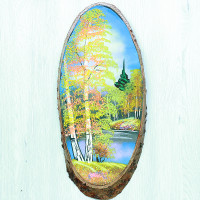 14160661 - Картина на спиле дерева русские березы 45 см осень.